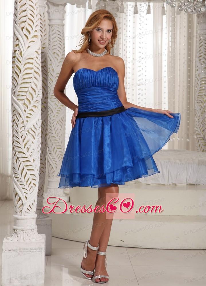 Design Own Plus Size Prom Dress Ruched Bodice With Sweethart Peacock Blue Mini-length