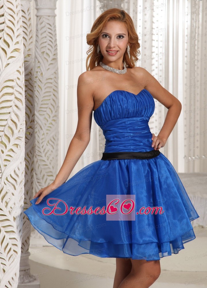 Design Own Plus Size Prom Dress Ruched Bodice With Sweethart Peacock Blue Mini-length