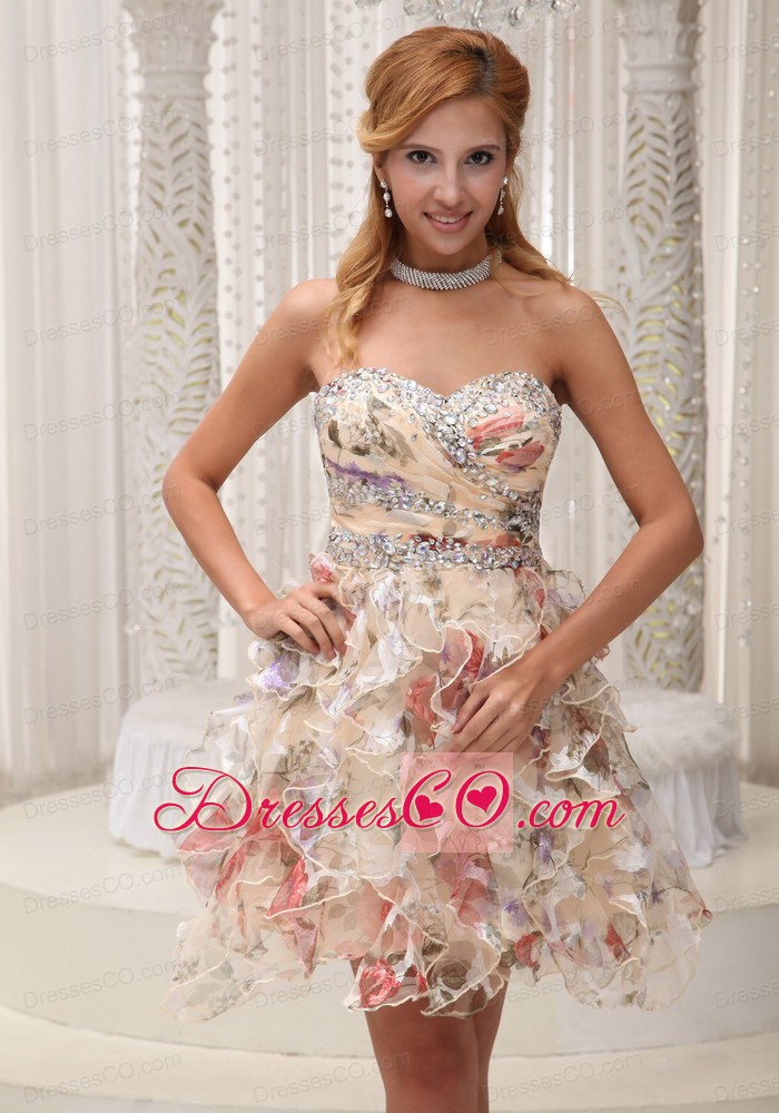 Beaded Decorate Neckline And Waist Colorful Printing Mini-length Prom / Homecoming Dress For 2013