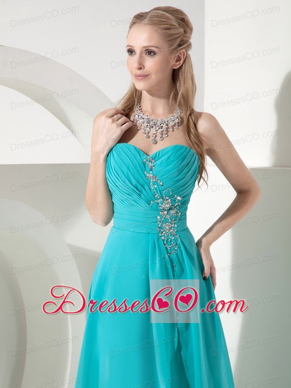 Sweet Turquoise High-low Prom Dress Chiffon Beading