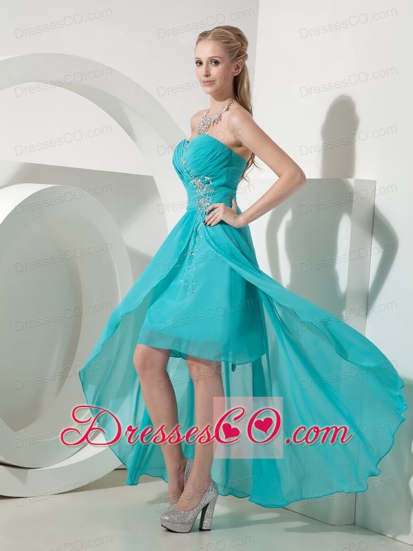 Sweet Turquoise High-low Prom Dress Chiffon Beading