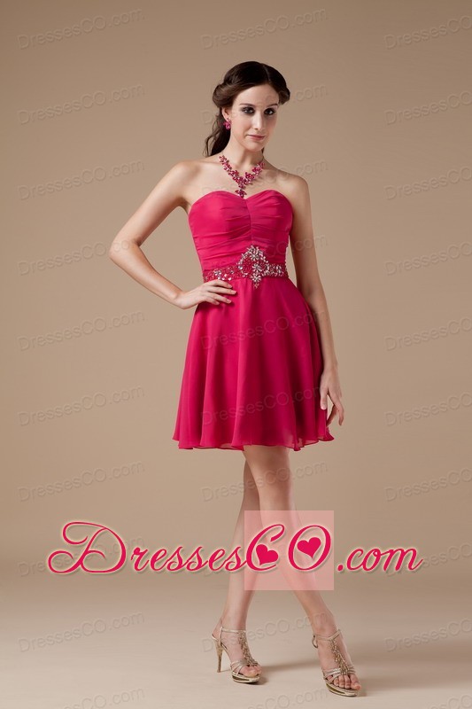 Formal Hot Pink Empire Cocktail Dress Chiffon Beading Mini-length