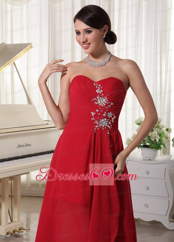 High-low Beaded Chiffon Prom / Homecoming Dress Red Ruched