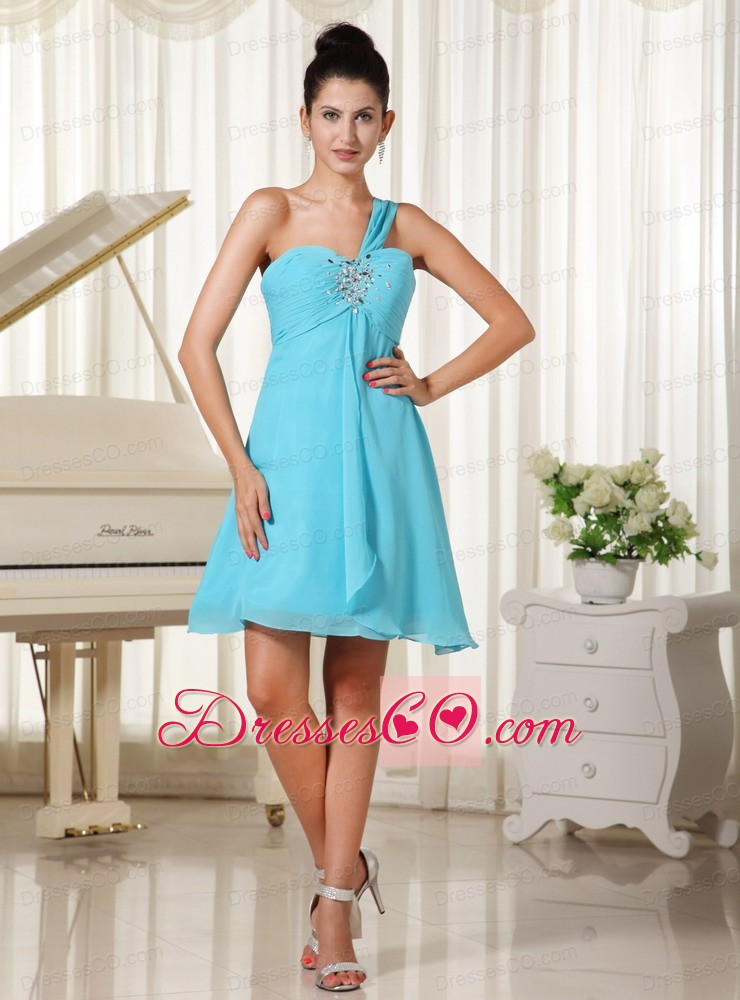 One Shoulder Beaded Decorate Bust Chiffon For Homecoming Dress