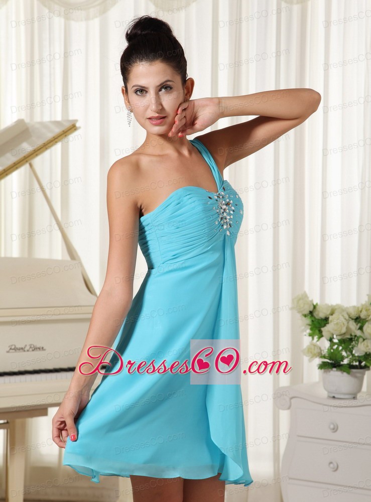 One Shoulder Beaded Decorate Bust Chiffon For Homecoming Dress