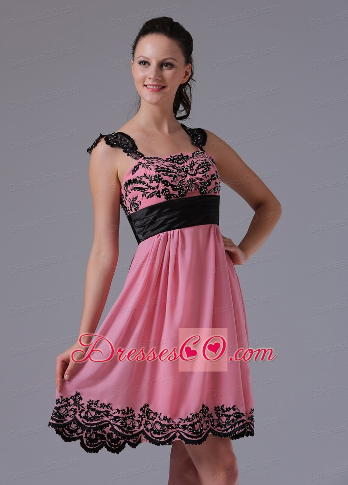 Violet Red A-line Straps Appliques Decorate Bust Prom Cocktail Dress With Beading