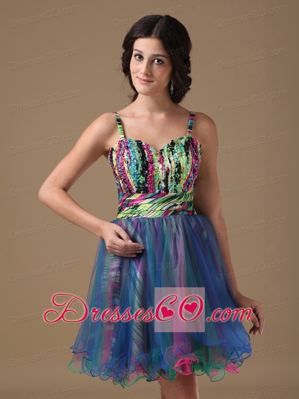Multi-color A-line Straps Mini-length Organza And Printing Beading Prom Dress