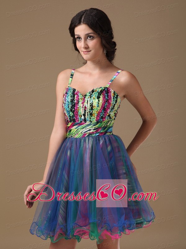 Multi-color A-line Straps Mini-length Organza And Printing Beading Prom Dress