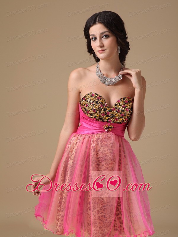 Multi-color A-line Mini-length Organza Beading Prom Dress