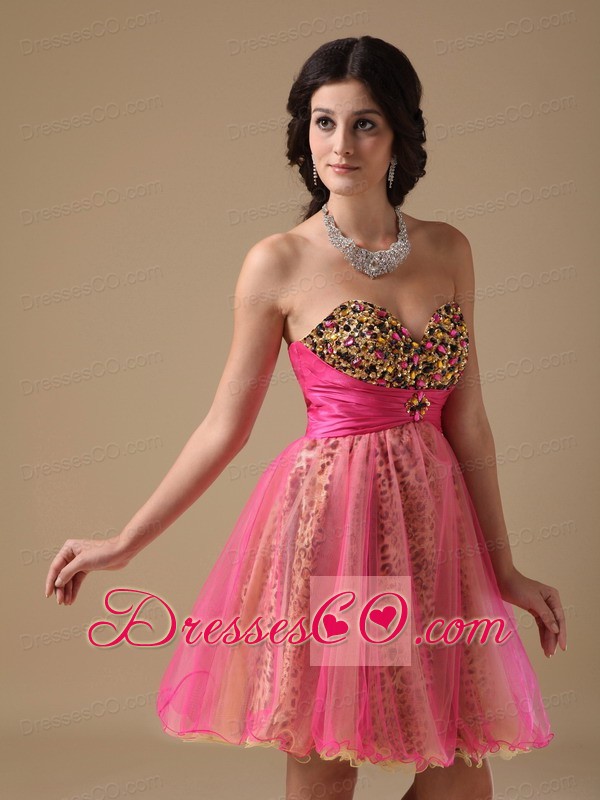 Multi-color A-line Mini-length Organza Beading Prom Dress