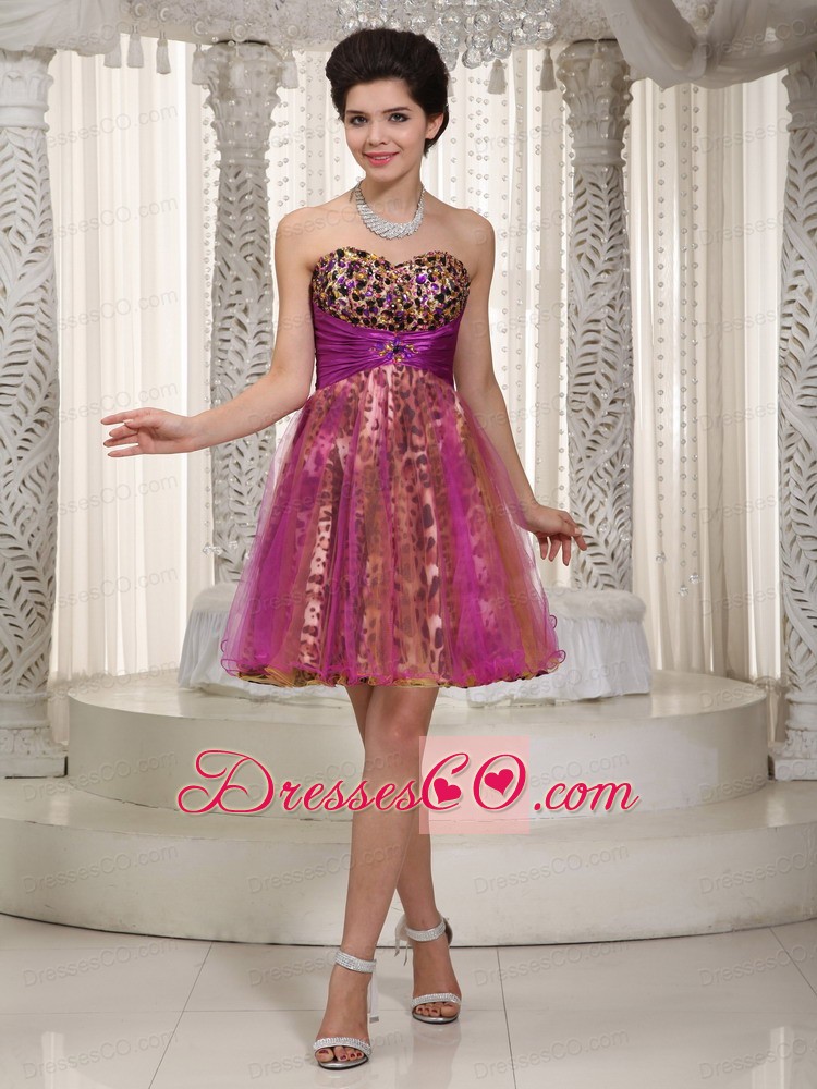 Colorful A-line / Princess Mini-length Organza And Leopard Beading Prom / Homecoming Dress