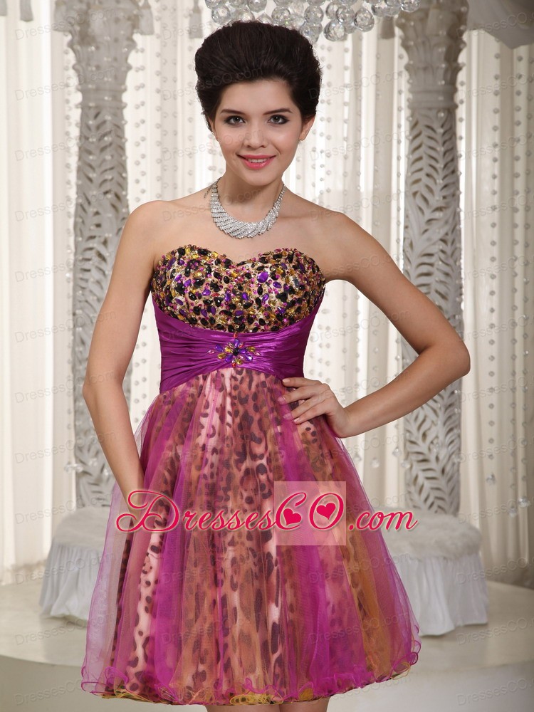 Colorful A-line / Princess Mini-length Organza And Leopard Beading Prom / Homecoming Dress