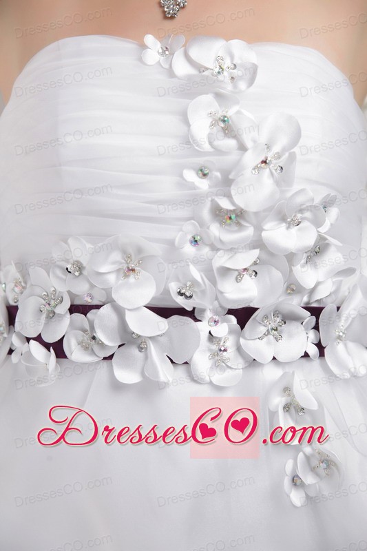 White A-line / Princess Strapless Mini-length Organza Appliques Prom / Cocktail Dress