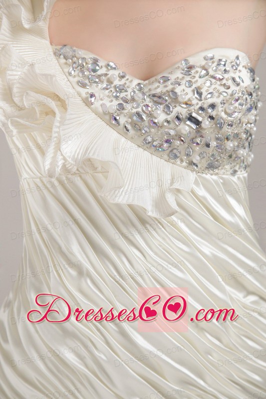 Elegant White Sheath / Column One Shoulder Mini-length Elastic Woven Satin Beading Prom / Homecoming Dress