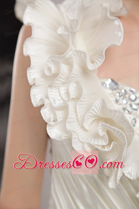 Elegant White Sheath / Column One Shoulder Mini-length Elastic Woven Satin Beading Prom / Homecoming Dress