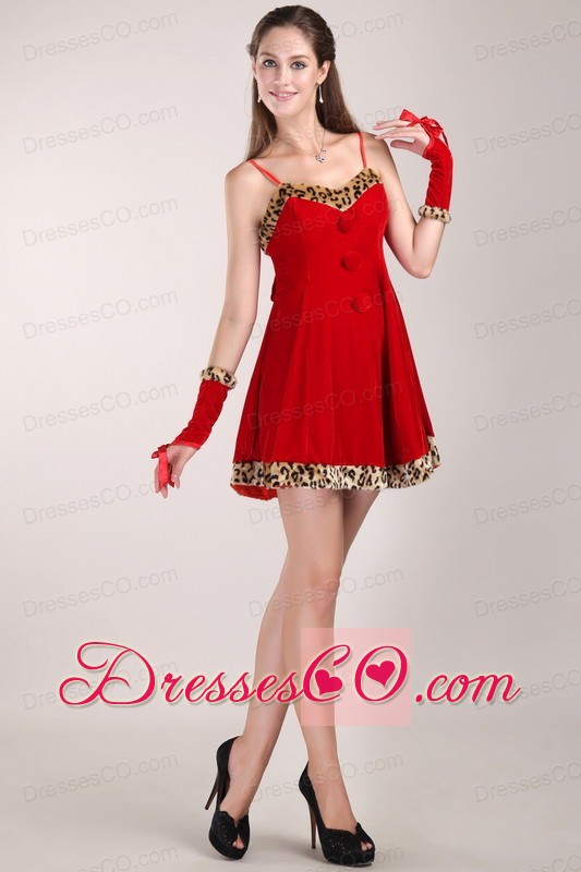 Red A-line / Princess Strap Mini-length Leopard Prom Dress