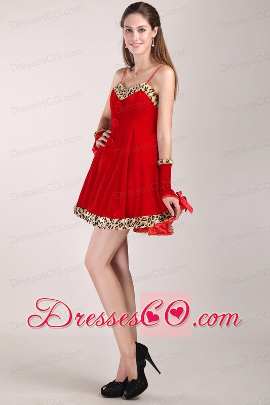 Red A-line / Princess Strap Mini-length Leopard Prom Dress