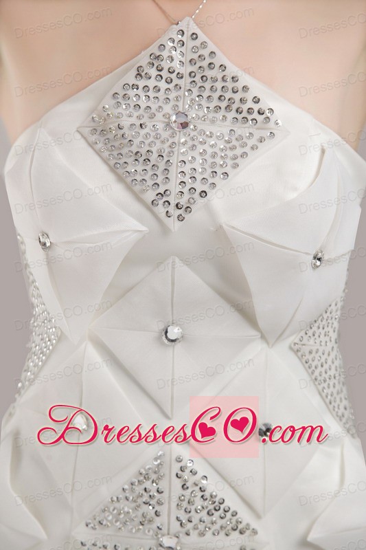 White Sheath / Column Asymmetrical Mini-length Satin Beading Prom Dress