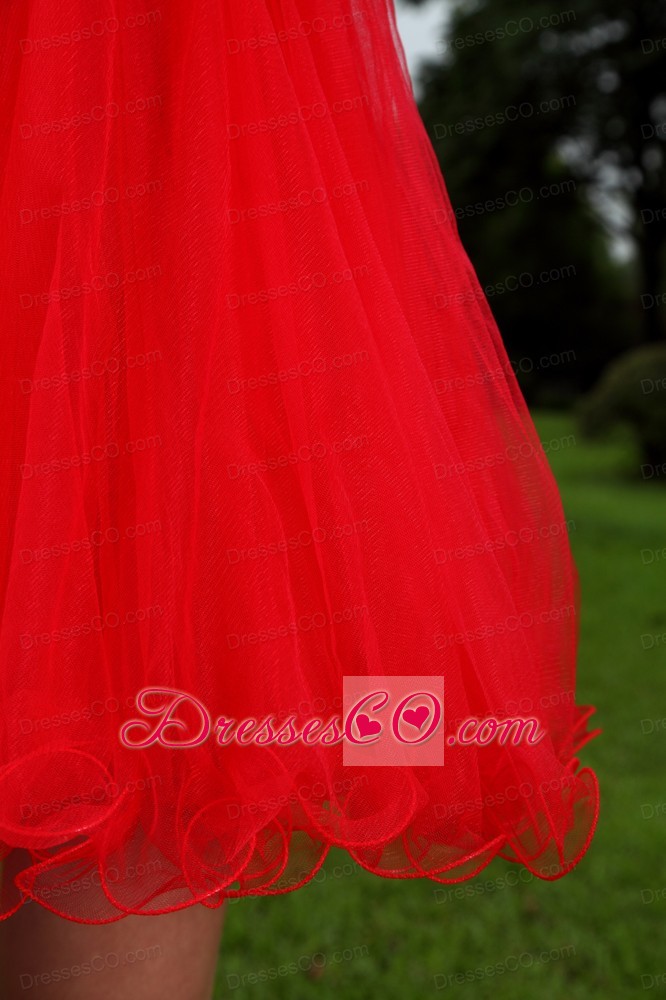 Red Princess Prom / Homecoming Dress Beading Mini-length Organza