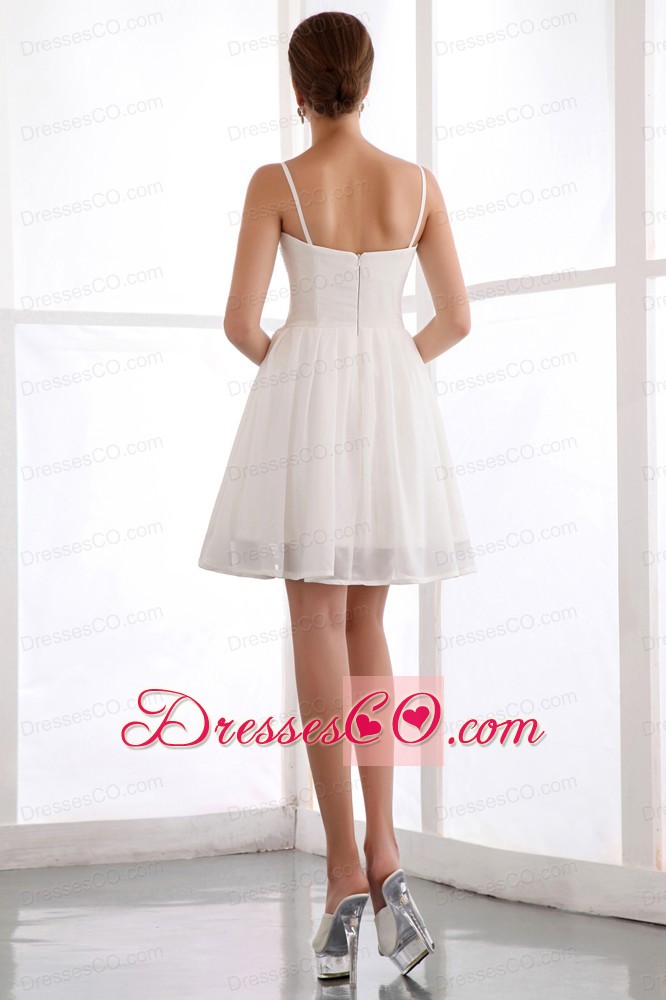 White A-line Straps Sequins Prom Dress Mini-length Chiffon