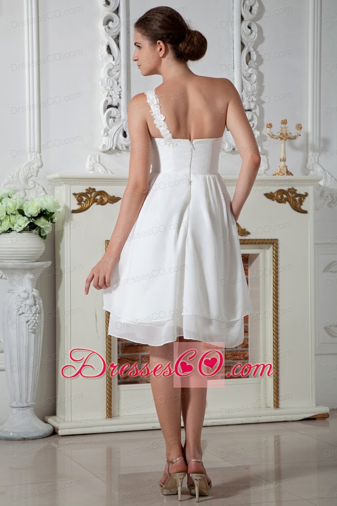 White Empire One Shoulder Appliques Short Prom Dress Knee-length Chiffon