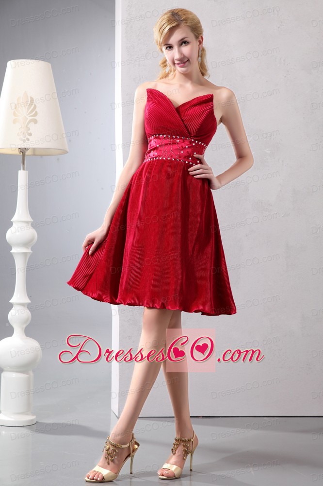 Cute Wine Red A-line Beading Mother Of The Bride Dress Knee-length Sepcial Fabric