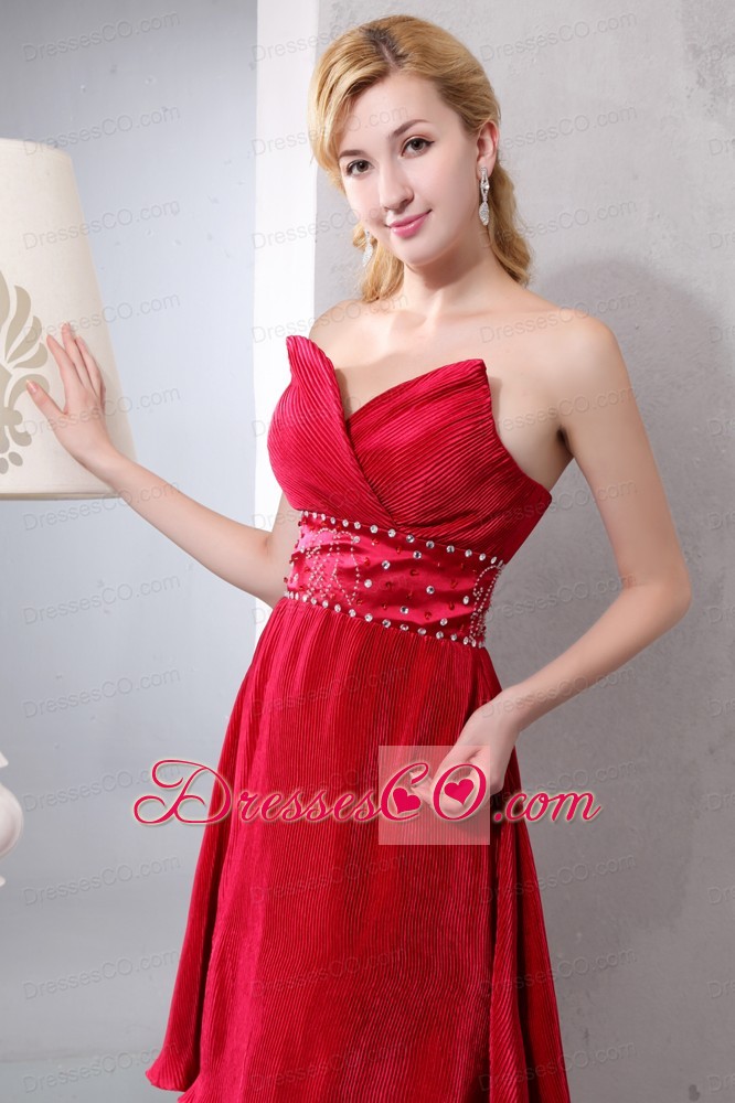 Cute Wine Red A-line Beading Mother Of The Bride Dress Knee-length Sepcial Fabric