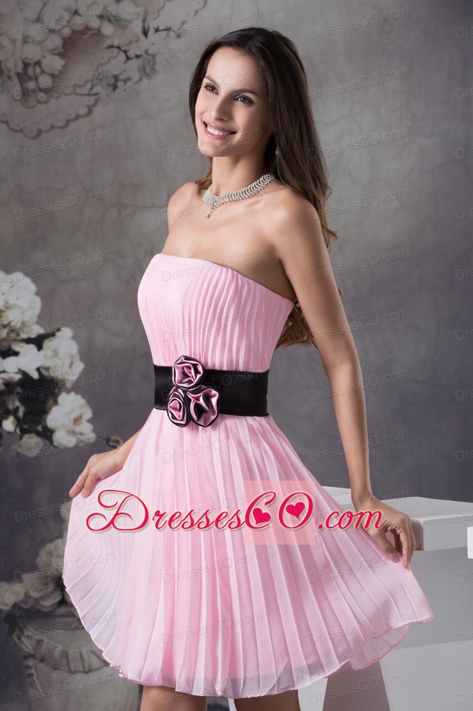 Hand Made Flowers A-Line Strapless Short Pink Prom Dress