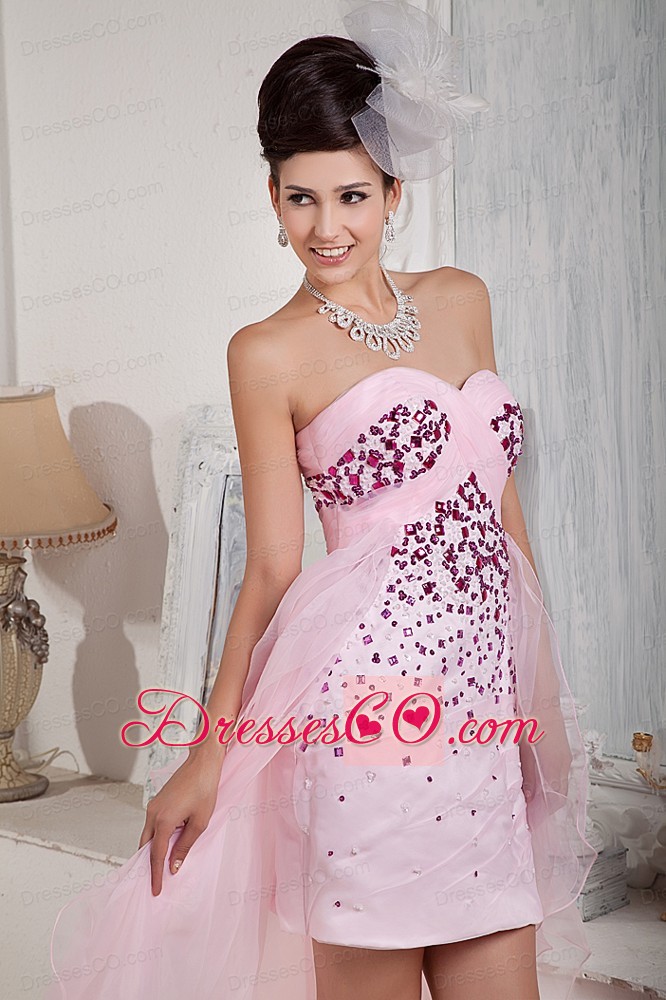 Baby Pink Column High-low Organza Beading Prom Dress