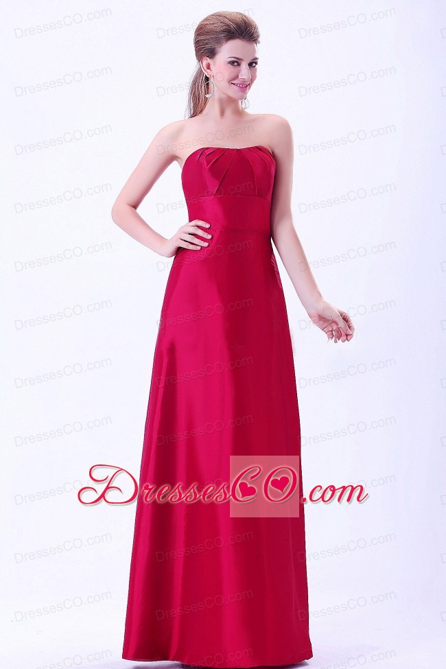 Wine Red Bridemaid Dress A-line Long Taffeta