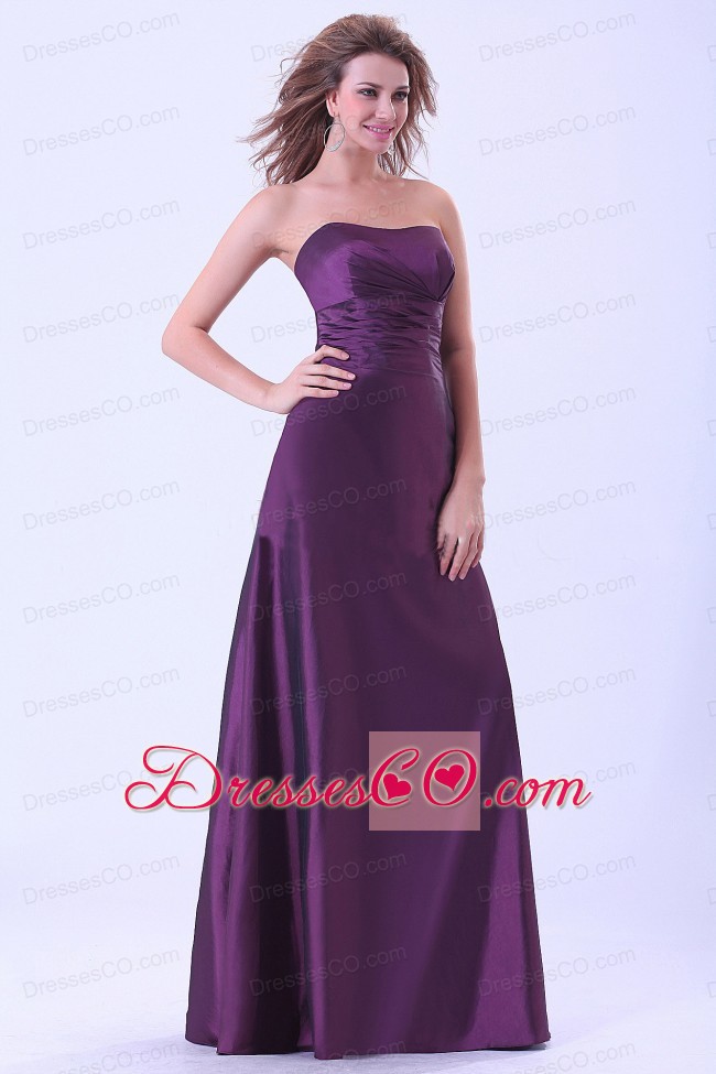 Dark Purple Bridemaid Dress A-line Strapless Long For Custom Made