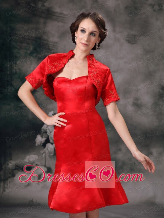 Red Column Knee-length Taffeta Prom Dress