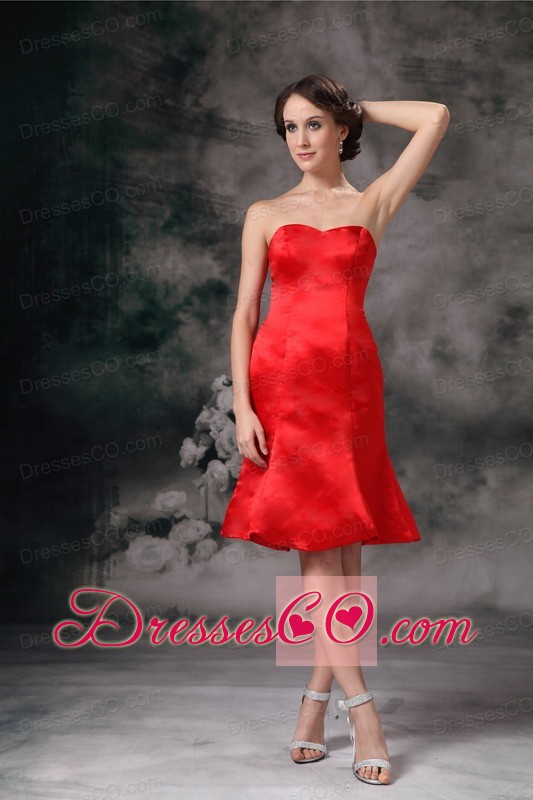 Red Column Knee-length Taffeta Prom Dress