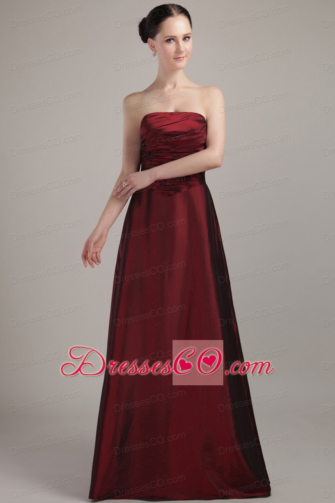 Wine Red Empire Strapless Long Taffeta Prom Dress