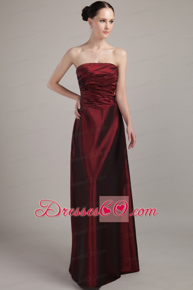 Wine Red Empire Strapless Long Taffeta Prom Dress