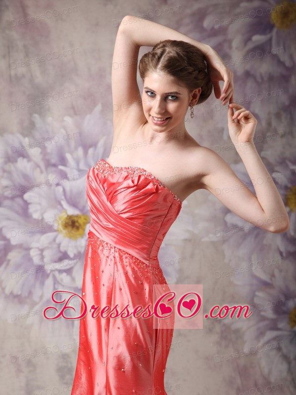 Elegant Coral Red Column Prom / Evening Dress Taffeta Beading