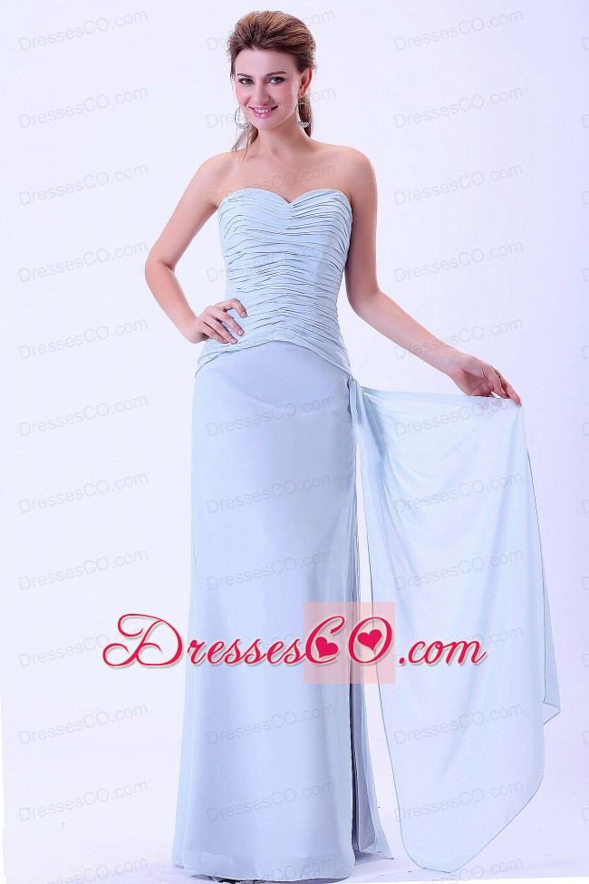 Light Blue Ruched Prom Dress Chiffon For Custom Made