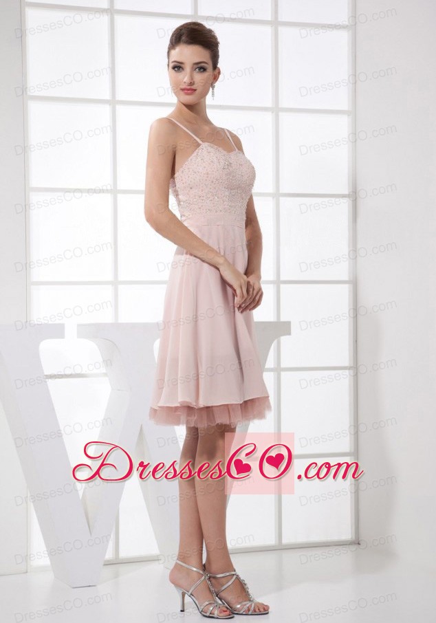 Light Pink Beading Decorate Bodice Straps Knee-length Prom Dress