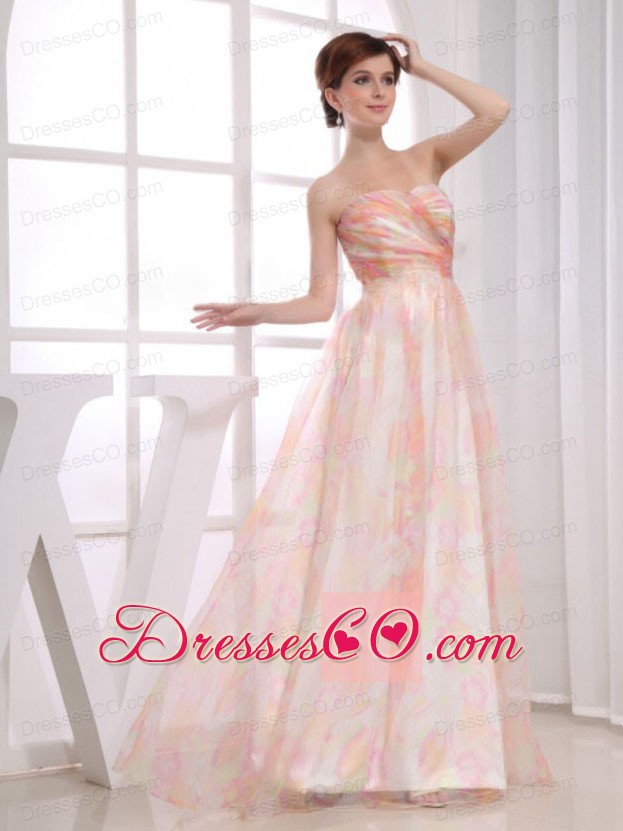 Print And Organza Long A-line Multi-color Prom Dress