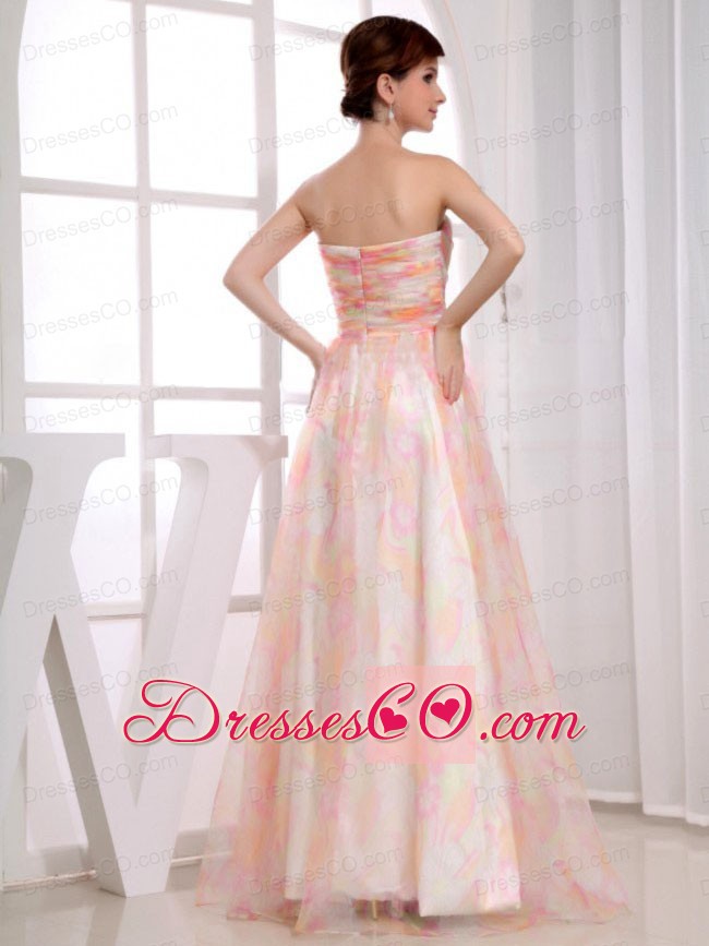 Print And Organza Long A-line Multi-color Prom Dress