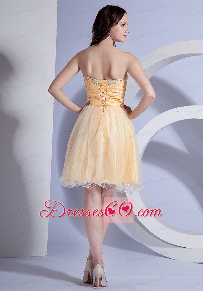 Beading Decorate Bodice A-line Light Yellow Taffeta and Organza Prom Dress