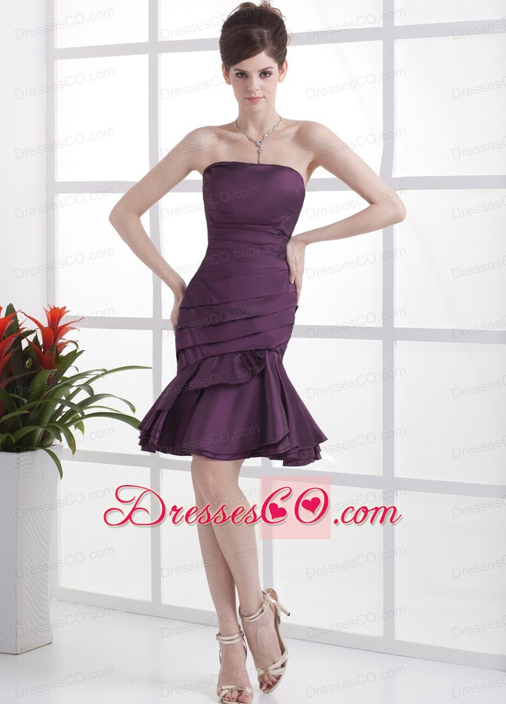Dark Purple Prom / Cocktail Dress With Ruched Knee-length For Custom Made