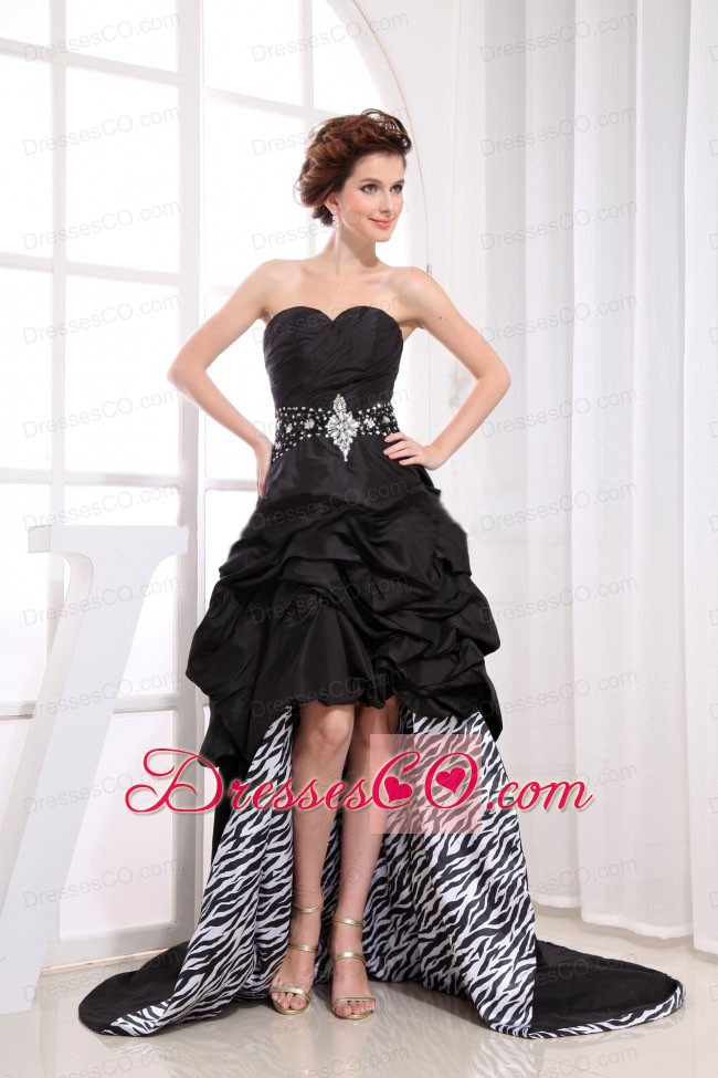 Black High-low Prom Dress With Beaded Pick-ups For Custom Made