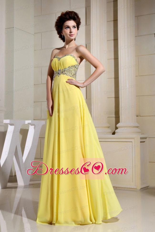 Beaded Decorate Waist and For Yellow Prom Dress