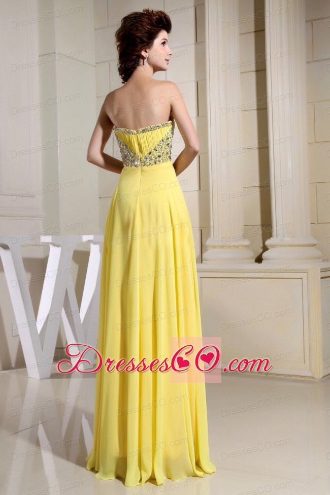 Beaded Decorate Waist and For Yellow Prom Dress