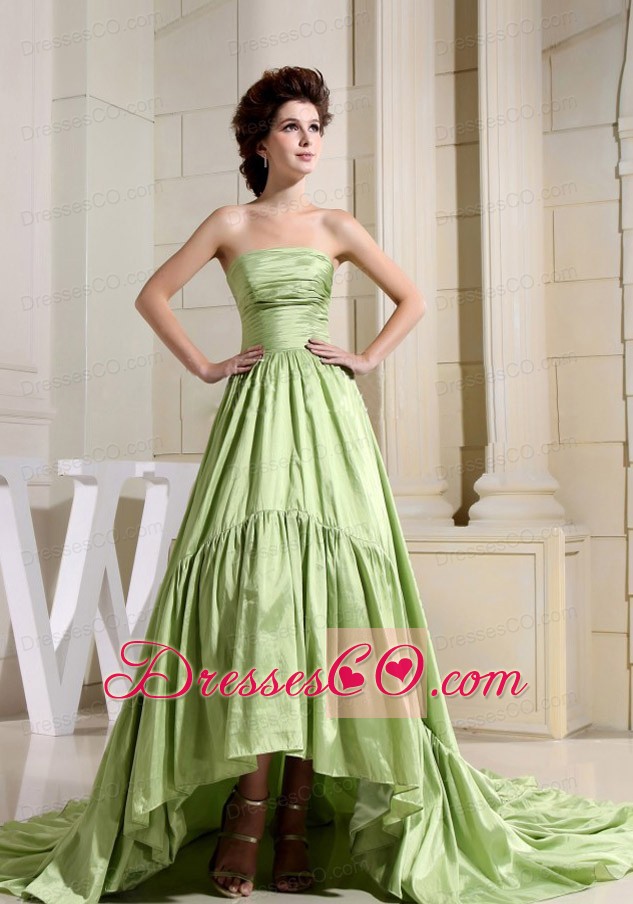 Custom Made Yellow Green Prom Celebrity Dress A-Line Strapless Court Train In 2013
