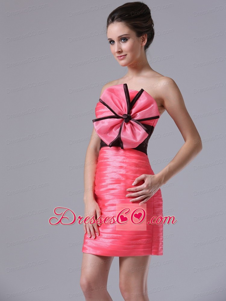 Cute Tiered Skirt Mini-length Coral Red Taffeta Strapless Cocktail Prom Dress