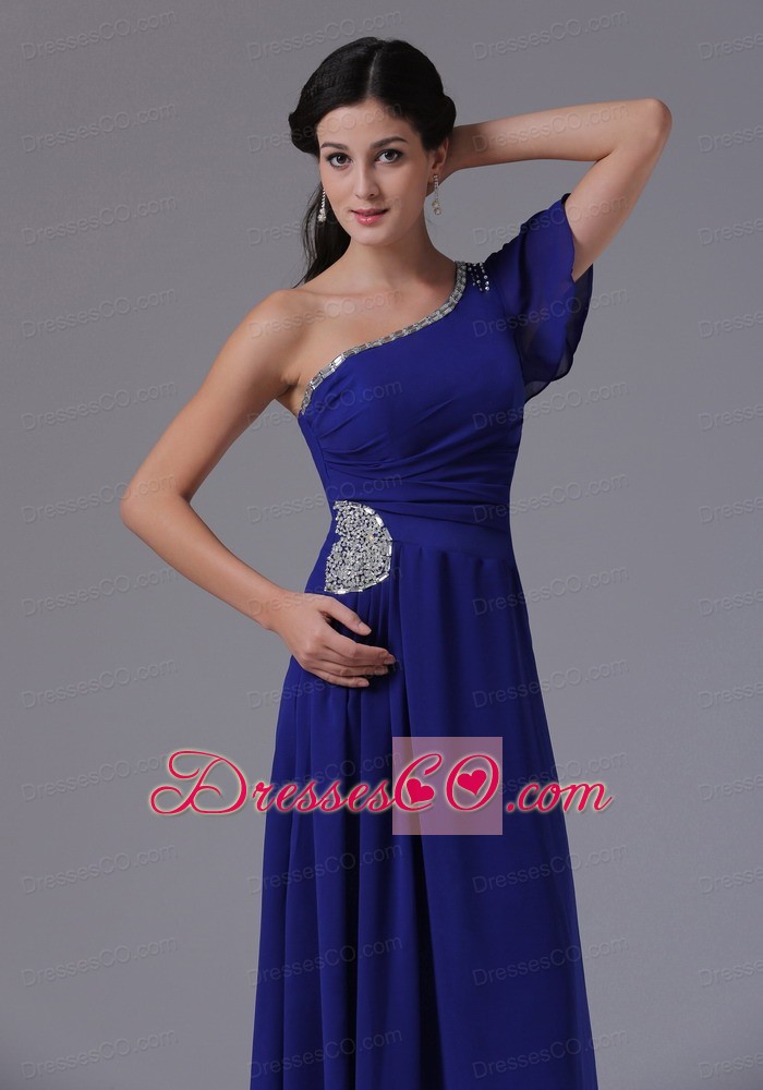 Custom Made Peacock Blue One Shoulder Prom Dress Beading and Ruching