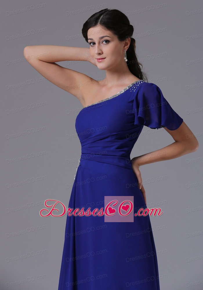 Custom Made Peacock Blue One Shoulder Prom Dress Beading and Ruching