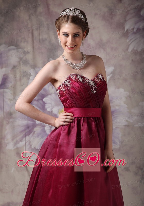 Formal Burgundy A-line Prom Dress Taffeta and Organza Beading